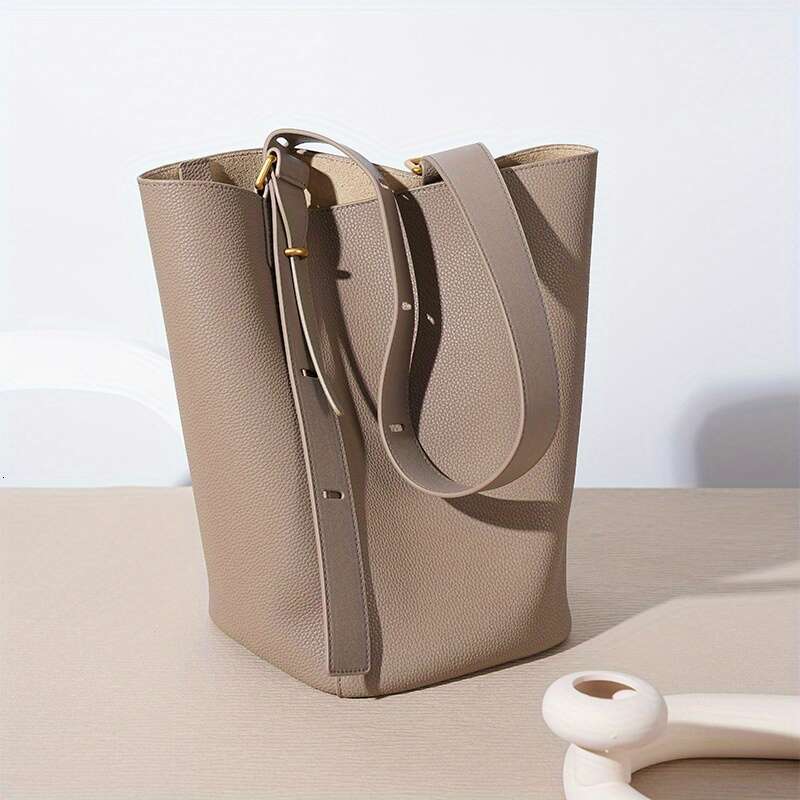 Ins Niche Design High Leather Women Shoulder Bag, Light Commuting Cowhide Large Capacity Crossbody Bucket Bag 2025