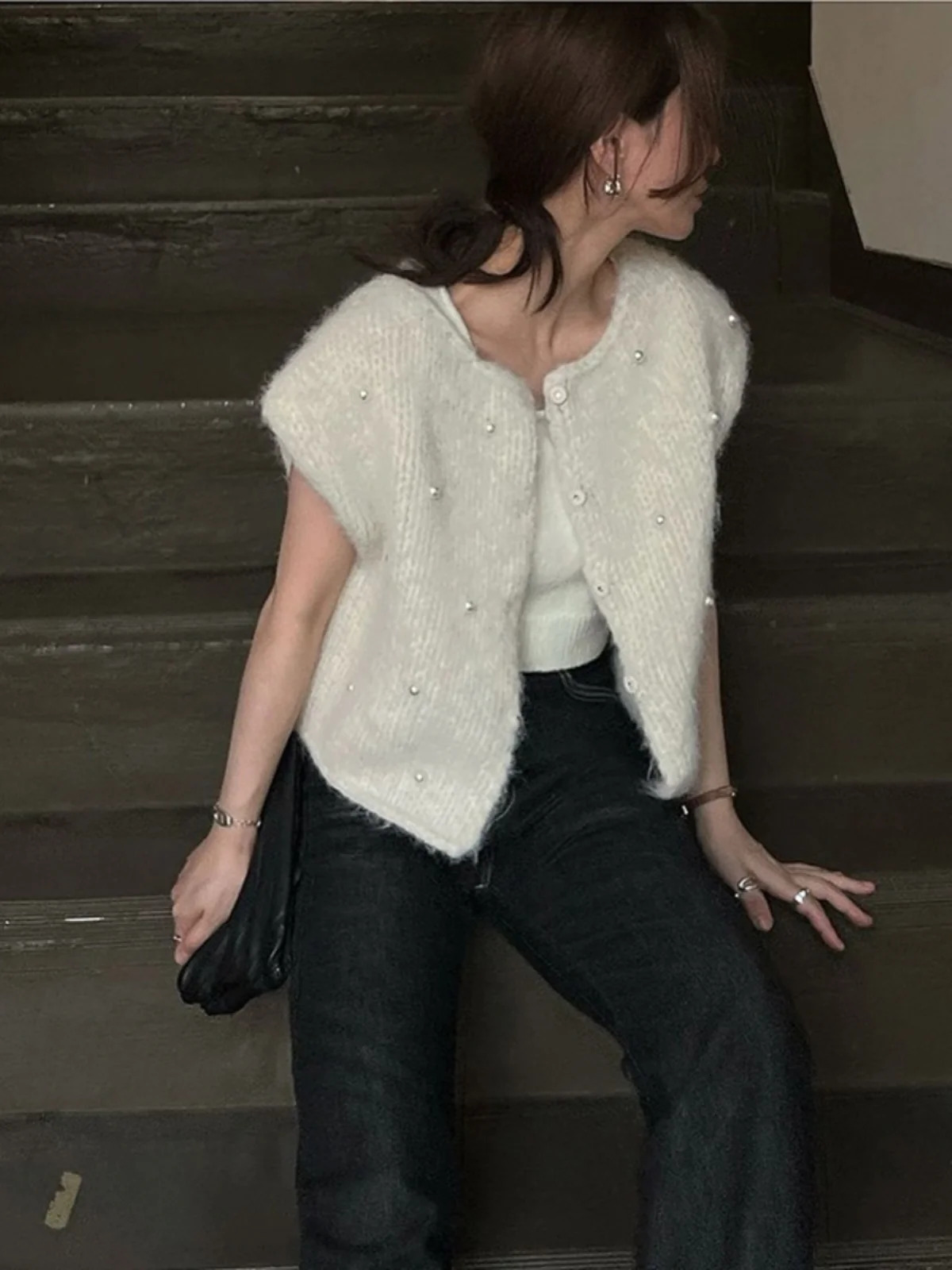 Retro Knitted Sweater Vest Womens Heavy Embroidery ort Cardigan Outerwear Layering Top Warmth Spring Autumn 251029
