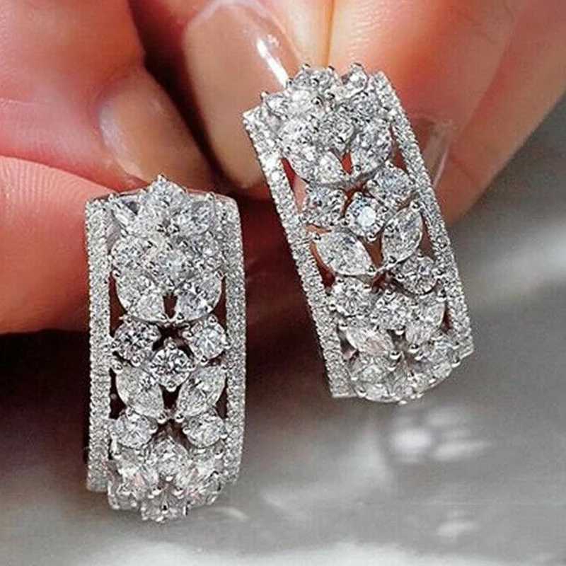 Huitan Luxury Geometric Shaped Stud Earrings Women Inlaid Bling Cubic Zirconia New Trendy Wedding Party Jewelry Drop ShipW251029