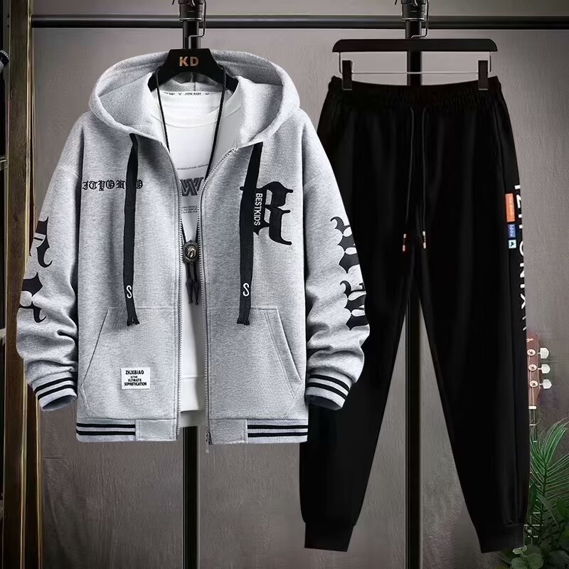 Autumn Men Tracksuit Casual Joggers Hooded Spring Sportswear Jackets Pants 2 Piece Sets Hip Hop Running Sports Suit 240819 - view 3