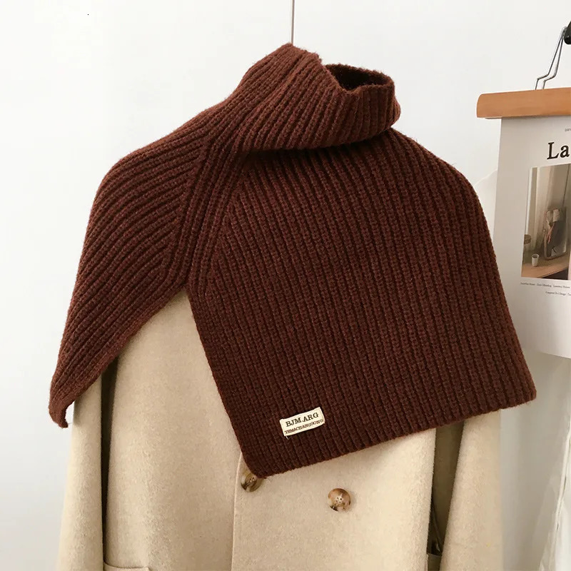 Split High Collar Scarf For Women Girls Students Autumn Winter Solid Color Knitted Neckerchief Scarves Soft Neck Wrap Shawls 251029