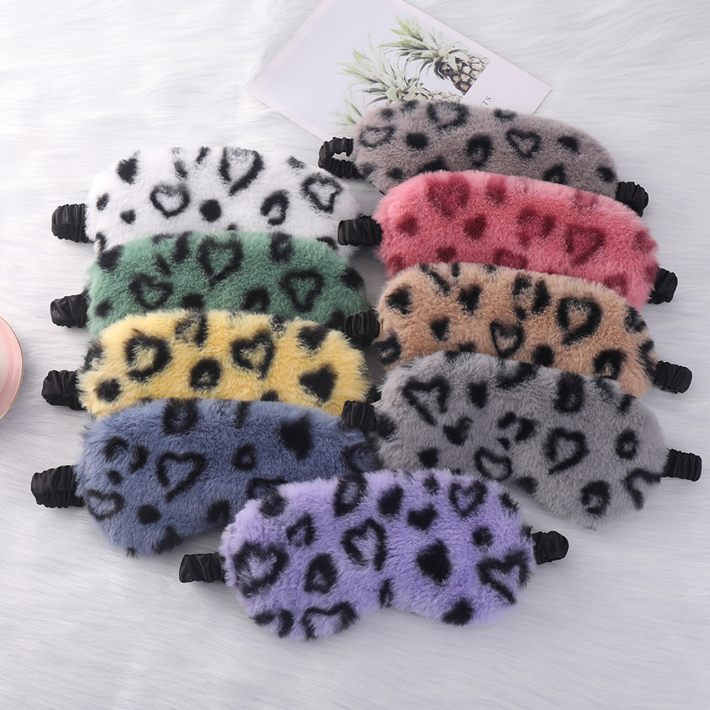 Furry eye mask, leopard print, heart-shaped, cute little rabbit fur, home blackout eye protection, cute cartoon sleep eye mask, various colors, in sto