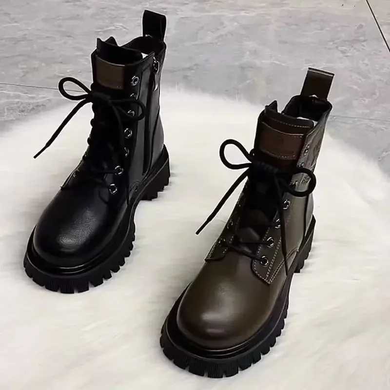 Soft Leather Motorcycle Boots Womens Autumn Winter New Style British Style Thick Bottom Low Heel Versatile Retro Short Boots Z251029