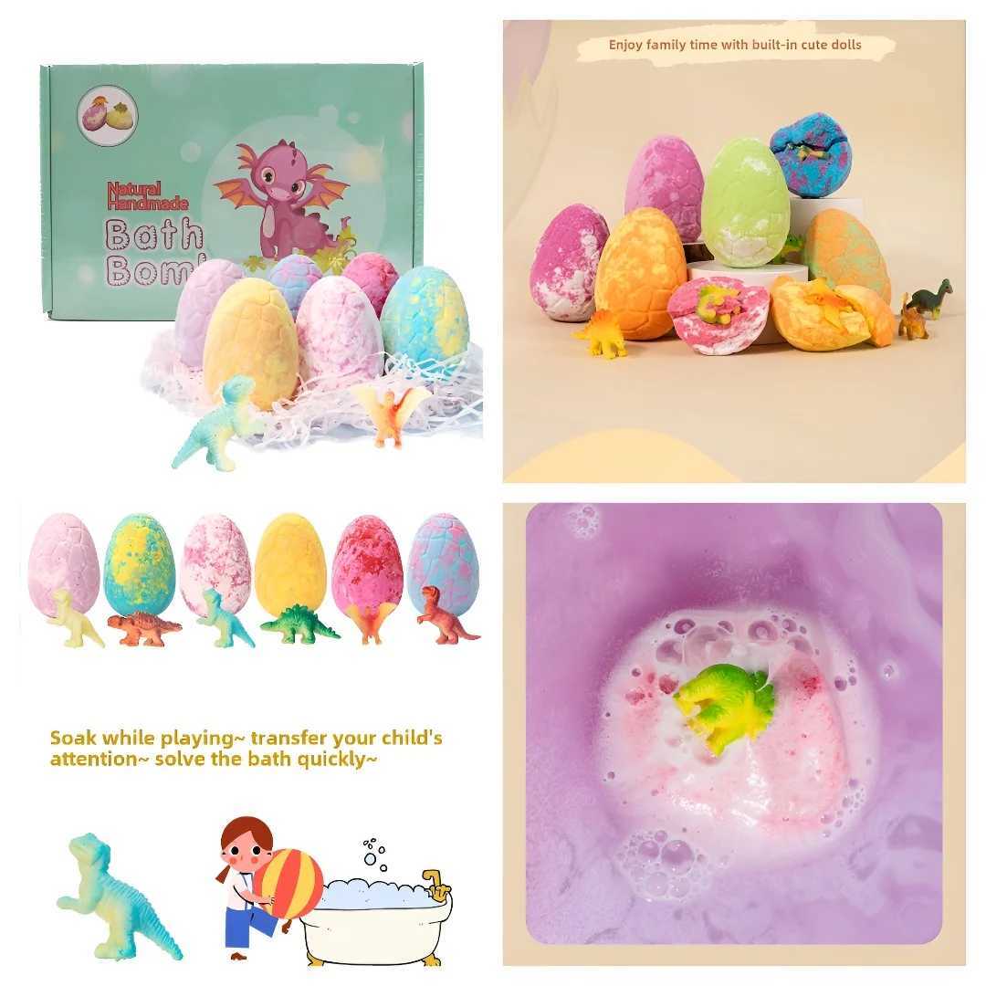 6PCS Childrens Dinosaur Egg Bomb Bath Salt Balls Fun Bubble Bath with Surprising Animal Toys Bathing Childrens Birthday Gifts L251029