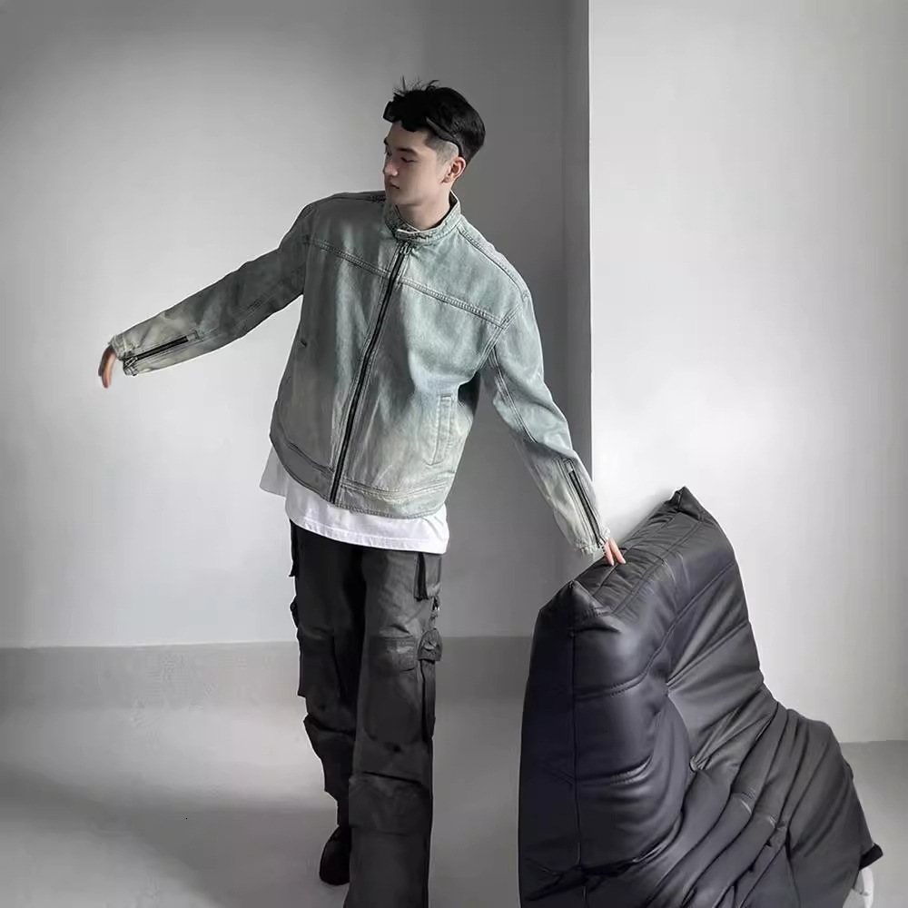 Men's Spring And Autumn American Style Washed Vintage Designer Jacket Denim Zipper Jacket Men's Casual Loose Versatile Jacket Top Trendy