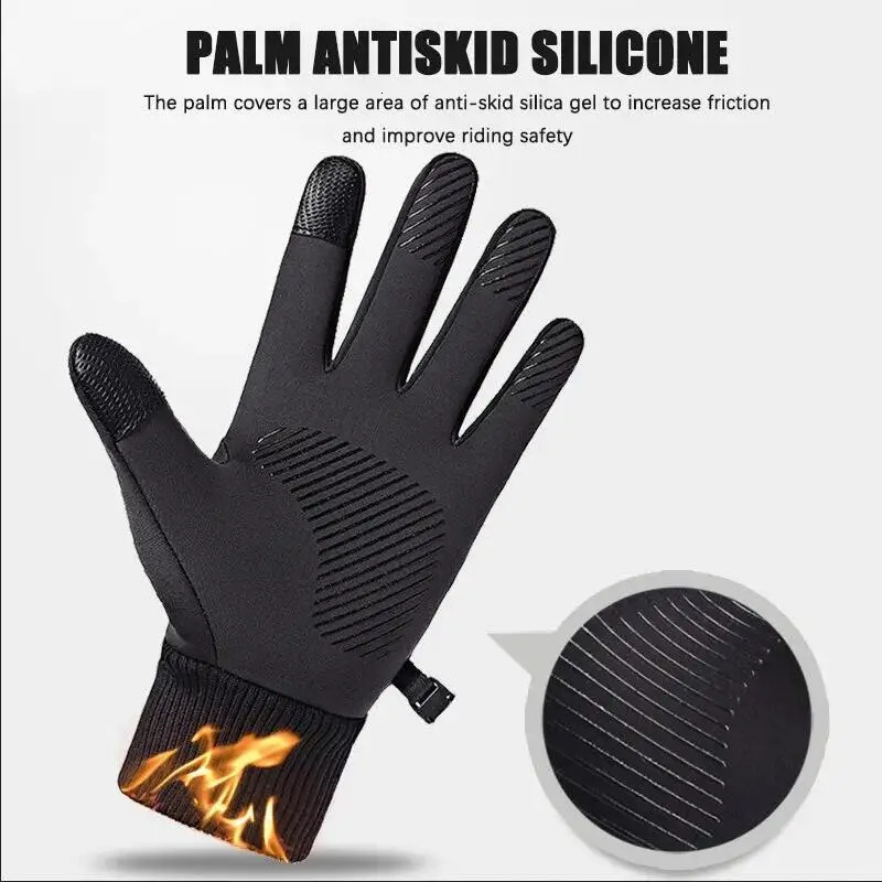 Black Winter Warm Full Fingers Waterproof Cycling Outdoor Sports Running Motorcycle Ski Touch Screen Fleece Gloves 251013