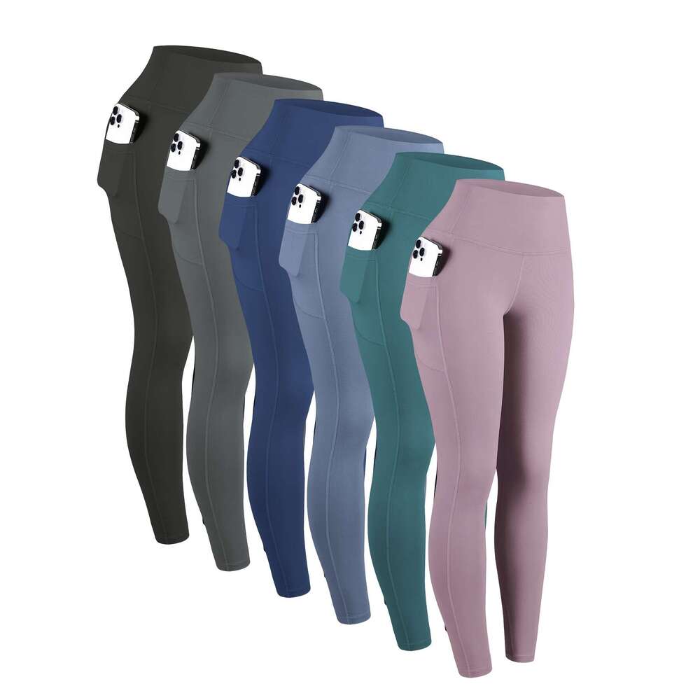 6pcs High Waisted Yoga With Pockets For Women, Sport Workout Leggings