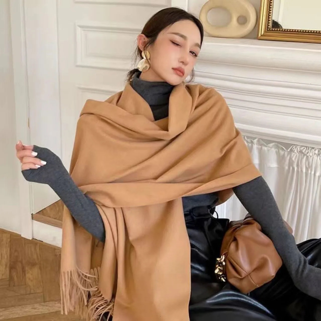 Womens Winter Scarves Cashmere Scarf Woman Black Ladies Winter Wool Scarf Warm Autumn XWJ07 251029