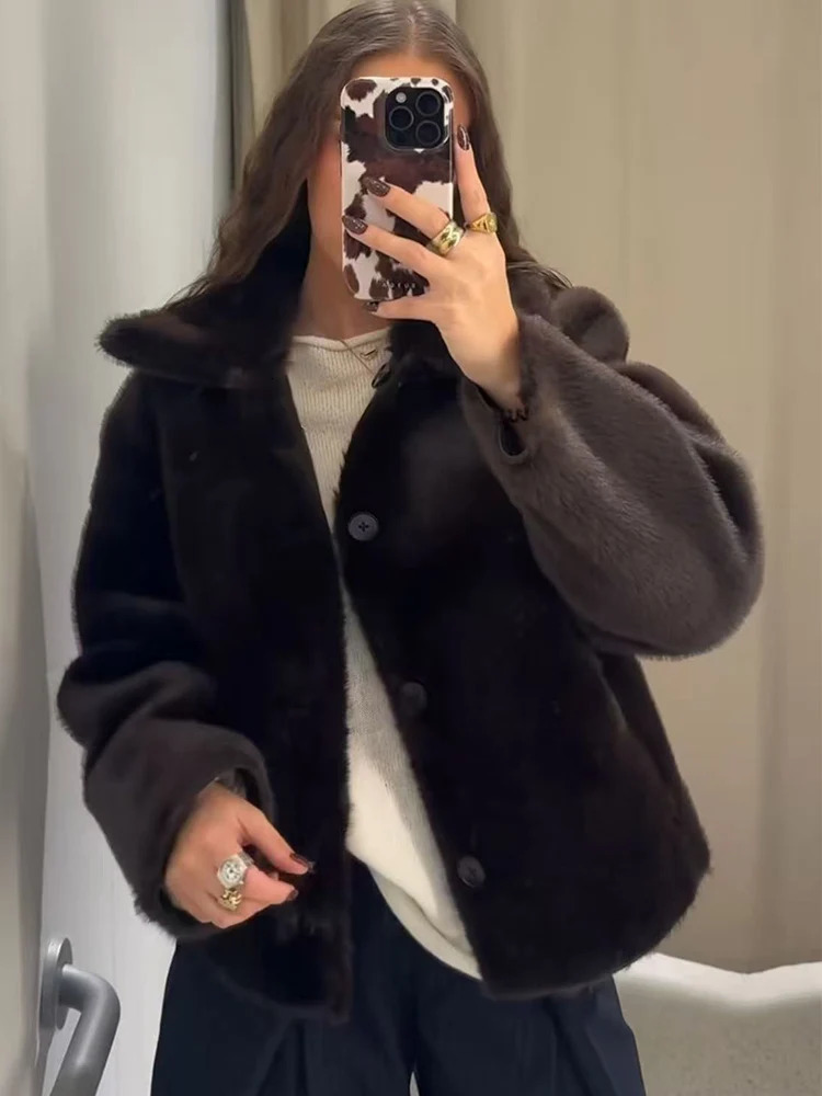 TFMLN Women Reversible Leather Jackets Fashion Winter 2025 Faux Fur PU Double Sided Short Coat Female Warm Outerwears 251029