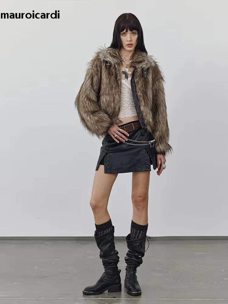 Mauroicardi Spring Winter Cool Short Warm Thick Hairy Shaggy Patchwork Faux Fox Fur Coat Jacket Women Clothes 251029