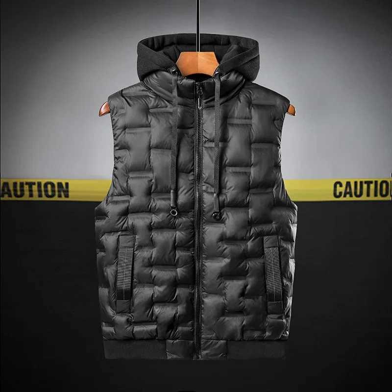 Autumn and winter trendy mens vest large sized loose hooded jacket for men warm sleeveless waistcoat W251029
