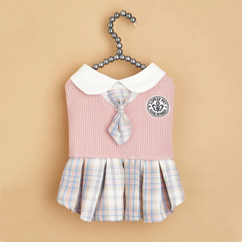 College Style Cute Pet Clothing Cats Dress for Small Dogs Cats Plaid Skirt Spring Clothes Cat Chihuahua Teddy Yorkshire Costume 251029