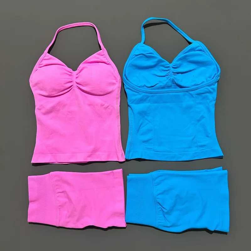 No 2 Pies Sports Set Women Backless Tank Yoga Tops High Waist Scrunch Seamless Shorts Sport Gym Set Sportswear Workout SetXJ251029