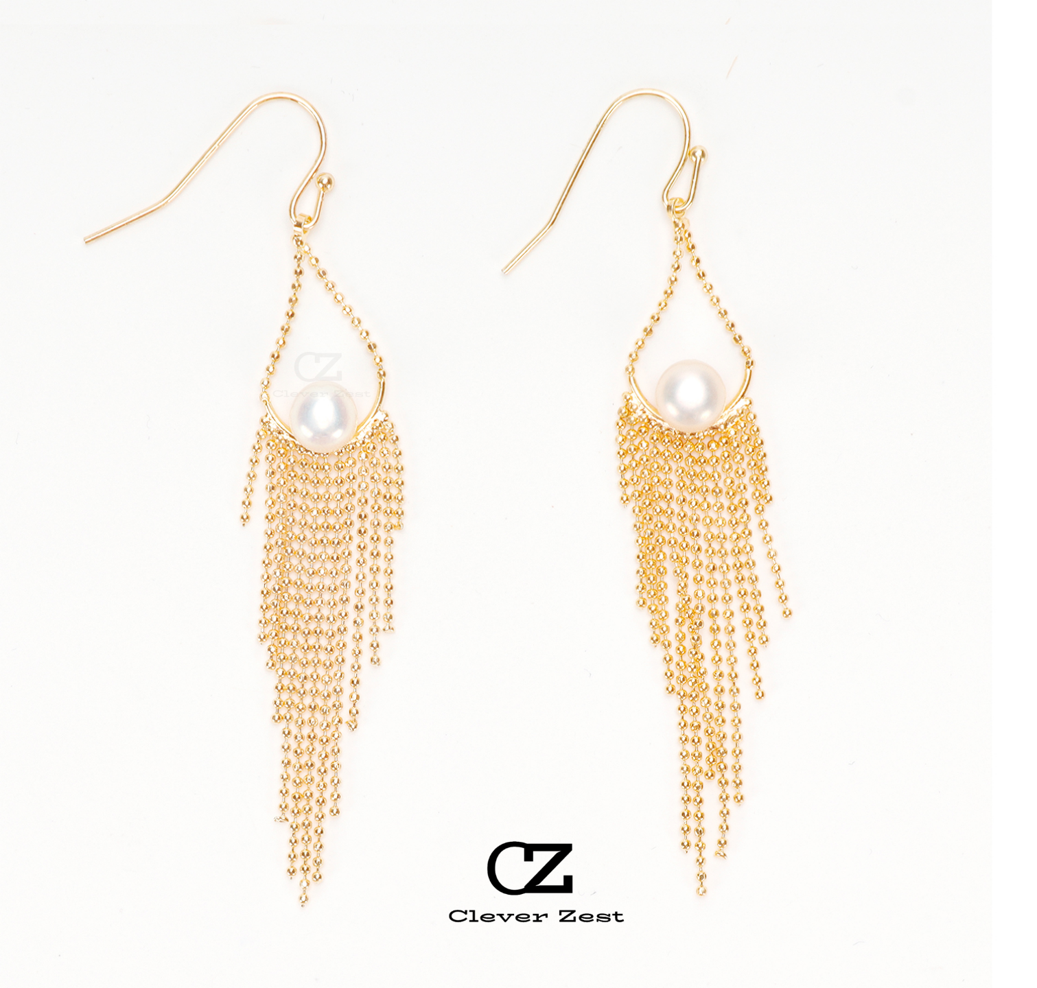 Natural White Pearl Fringe Ear Hooks 14K Gold-Filled Fashion Versatile and Trendy Anniversary Gift Bestie Gift