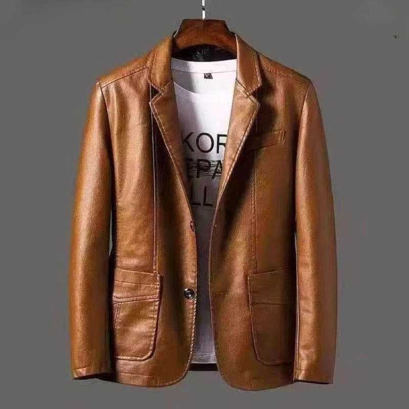 Haining Mens Genuine Leather Jackets Autumn Winter New Middleaged Business Casual Suit Jackets Collar Fleece Thickened LeatherT251029