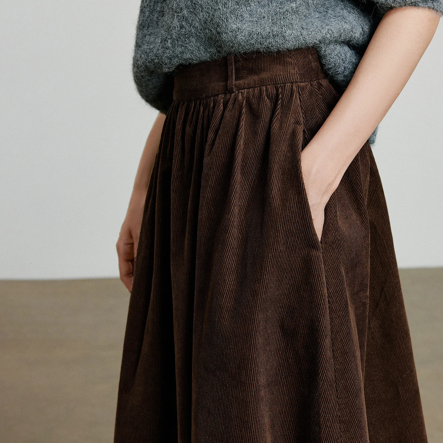 TOYOUTH Women Skirt 2025 Autumn Corduroy Pure Cotton Ankle Length Umbrella Skirt 251028