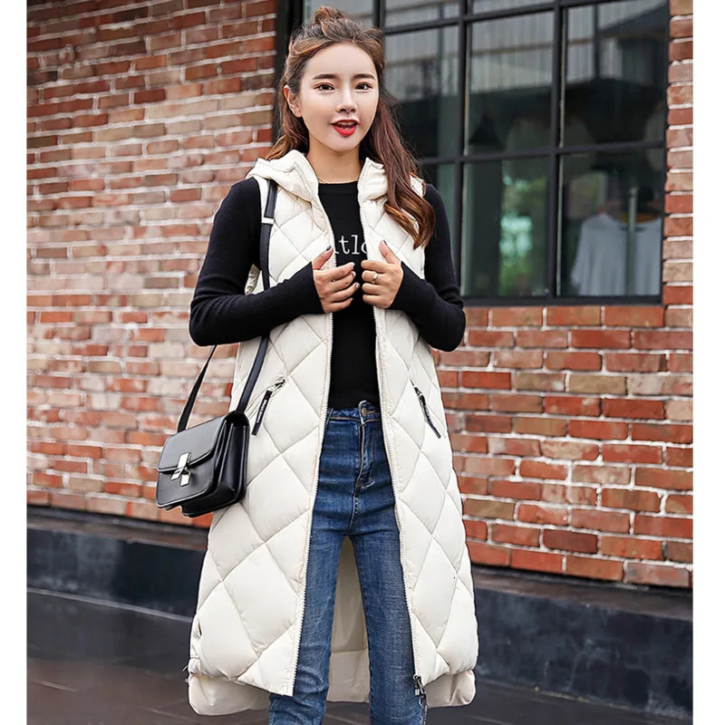 Womens Sleeveless Vest Long Down Padded Jacket Solid Color Hooded Loose Ladies Fashion Casual Warm Winter Women 251027
