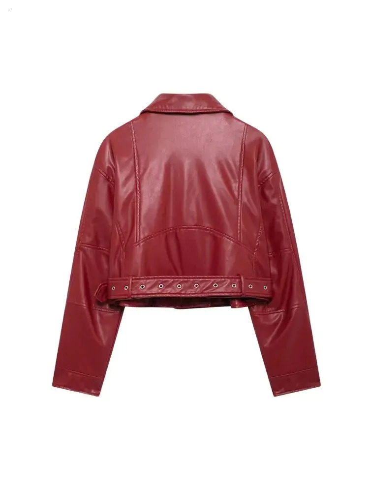 Faux Leather Moto Biker Jacket for Women Long Sleeve Coat Front Zipper Female Outerwear Chic Tops Fashion 251029