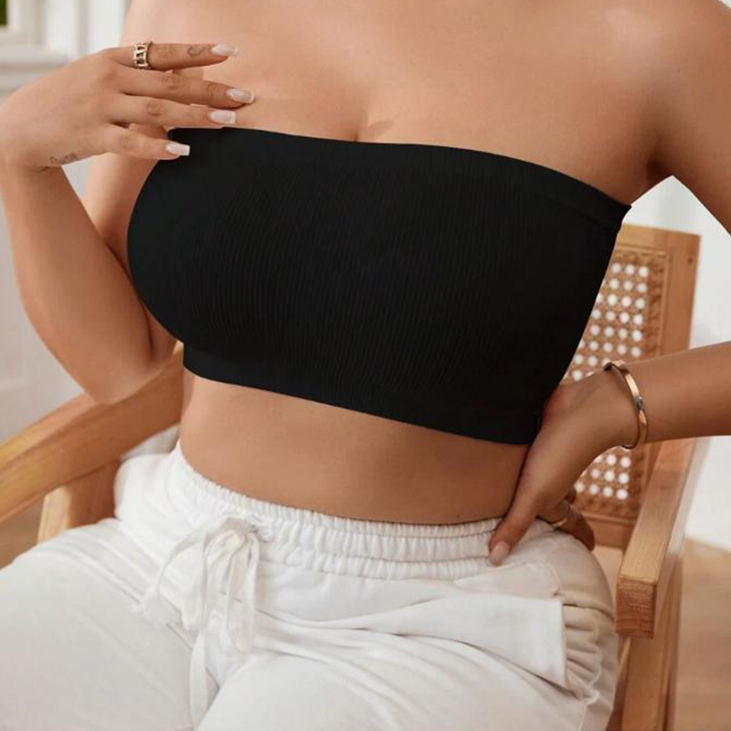 Bras Plus Size Women's Seamless Bandeau Bra, Ribbed Tube Top Wireless Comfort Bra, Stretchable Daily Wear Essential for Curvy Ladies