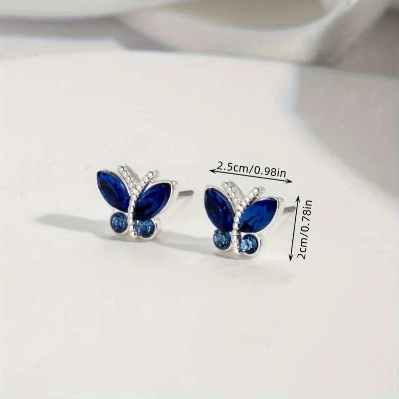 Luxury Fashion Trend Inlaid Blue Zircon Butterfly Shape Earrings for Women Elegant Simple Creative Anniversary Gift JewelryW251029