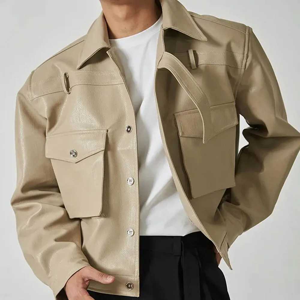 Mens Autumn Pu Leather Jacket Motorcycle Nightclub Shoulder Pad Coat Biker Streetwear Fashion Stage Performance Top MenS WearT251029