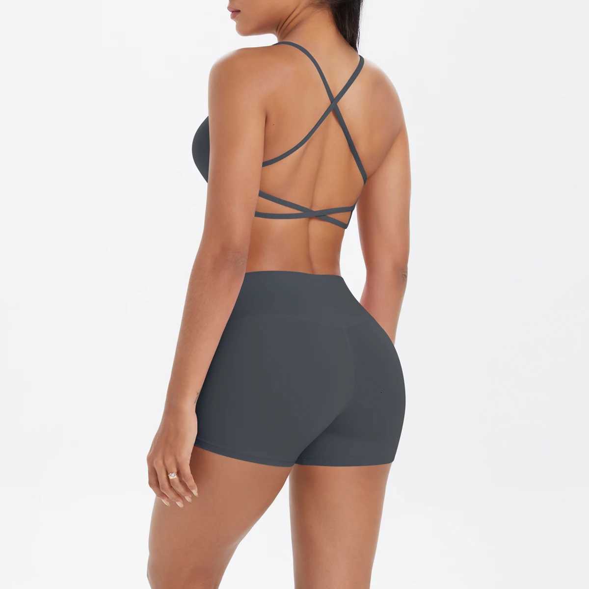 2PCS Yoga Clothes Halter Yoga Top Set Fitness Gym Suit Crossover Back Sports Underwear Workout Gym Shorts Fitness High WaistXJ251029