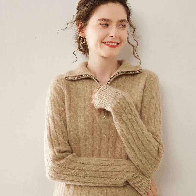 Women's Cashmere Knitted Base Shirt Full Body Twist Simple Versatile Half Zipper Loose Inner Soft Skin-Friendly Designer Sweater Women Bear Sweat