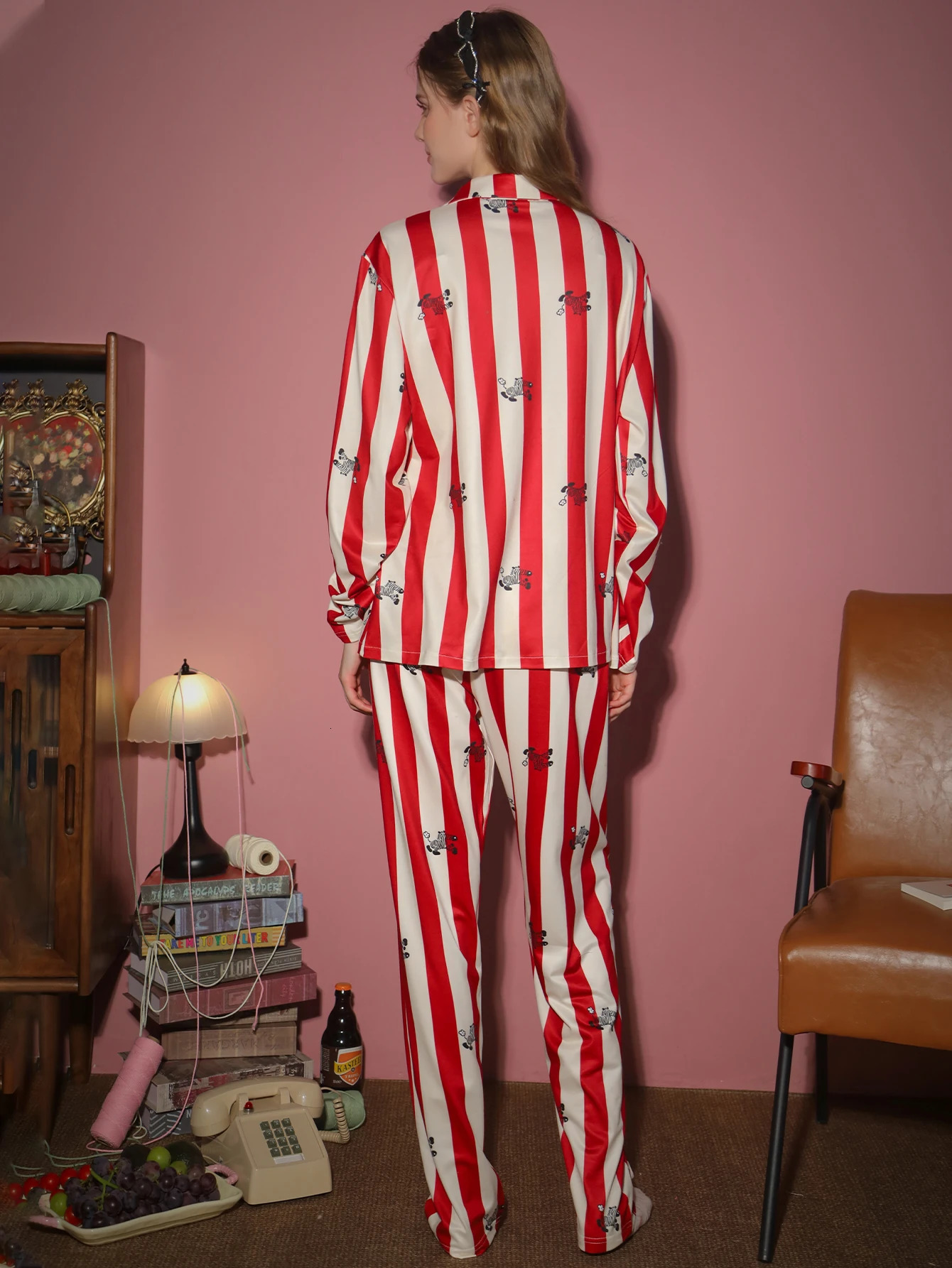 2piece womens sleepwear long sleeved pants home wear spring and autumn winter striped pattern cardigan set 251029