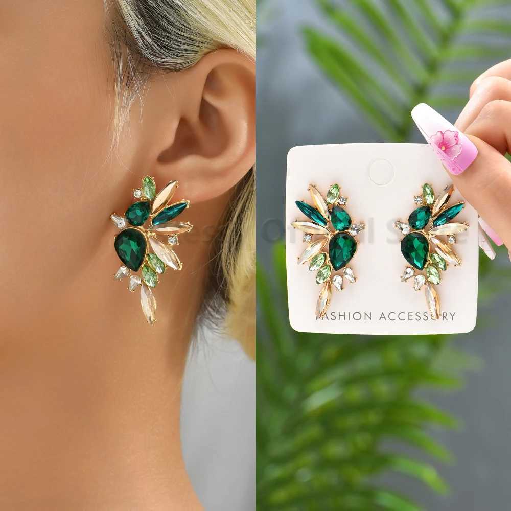 Colorful Shiny Rhinestone Glass Wings Shape Earrings For Women Luxury Elegant Alloy Jewelry Party Geometric Piercing Ear StudsW251029