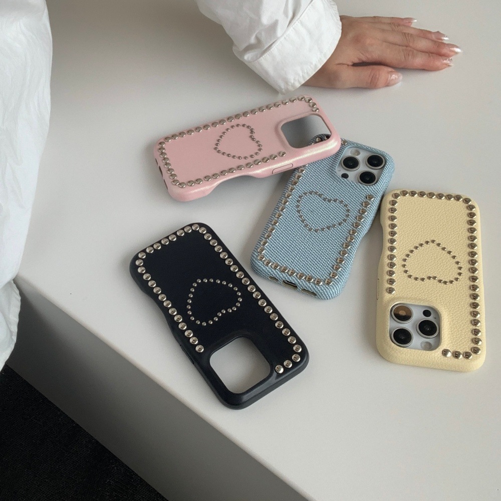 Heart Metal Beaded Personalized Phone Case Compatible with iPhone 17/16 Simple Solid Color iPhone 15/14 Pro