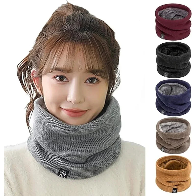 Warm Winter Ring Scarf Women Men Unisex Solid Plus Velvet Knitted Full Face Mask Snood Neck Scarves Bufanda Thick Muffler 251021