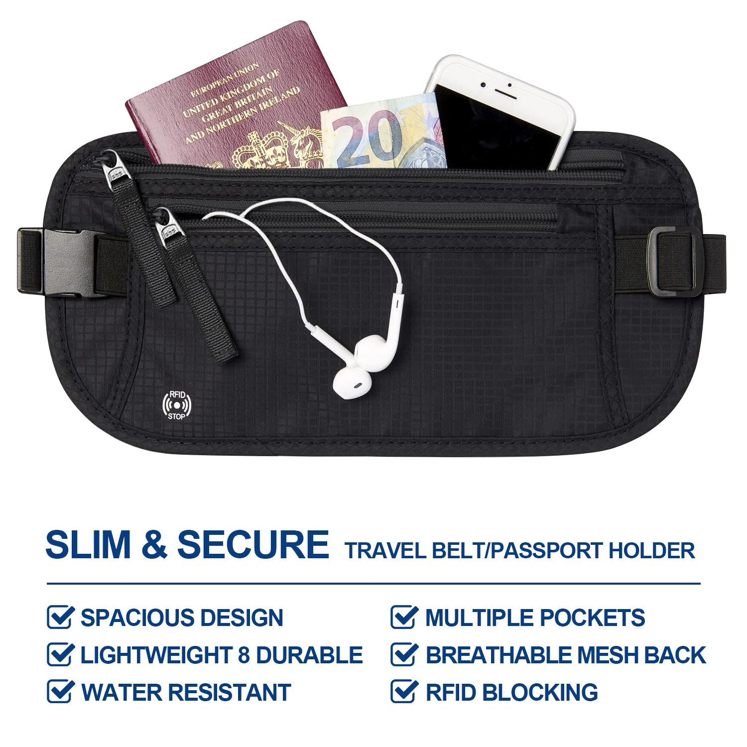 Travel Money Belt Slim Passport Holder RFID Blocking Travel Pouch to Protect Cash Credit Cards and Travel Documents 251021