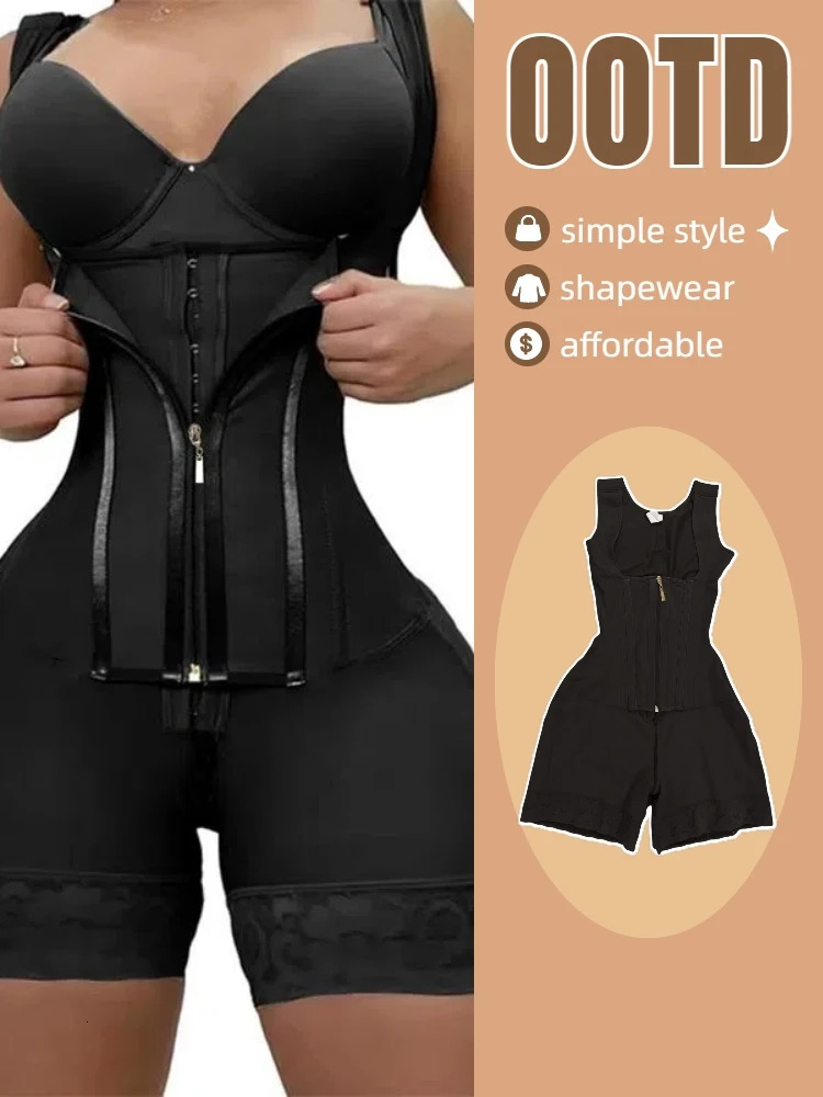 Womens LaceTrimmed Shapewear Bodysuit Tummy Control Corset with Adjustable Straps Zipper Black Comfortable 251029