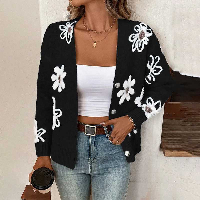 2025 New Fashion Autumn Winter Womens Singlebreasted Casual Trendy Floral Long Sleeve Knitted Sweaters Cardigans Female CoatsT251028