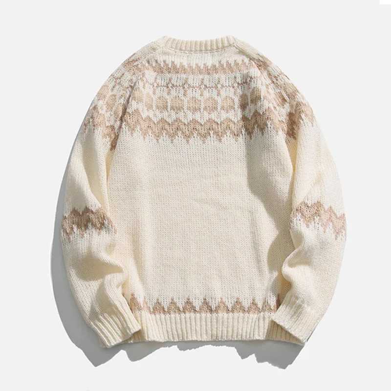 2024 AutumnWinter Ethnic Style New Casual Top Knitted Sweater Splicing Y2K Ethnic Clothing Sweater Top Warm Cartoon Sweater J251029