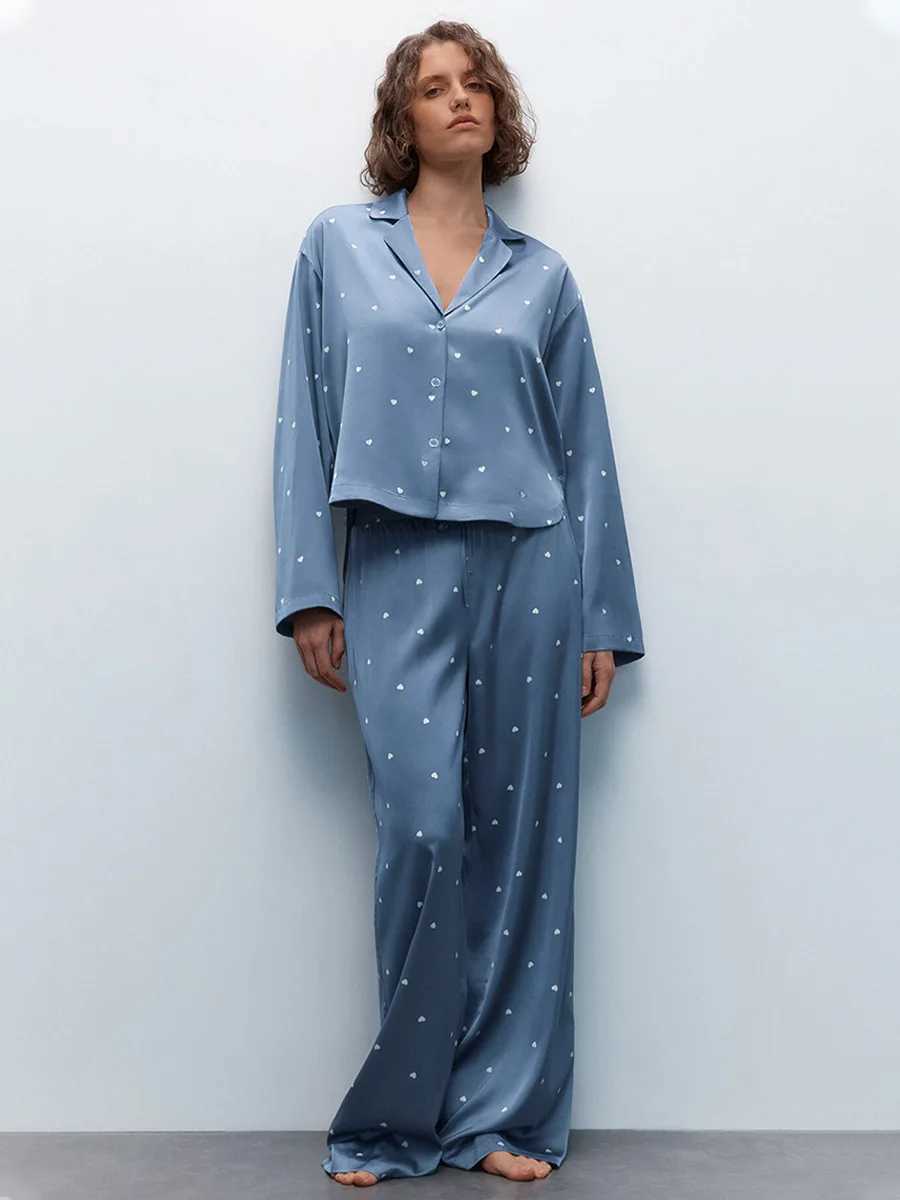 Blubelle Love Printed Pajama Set New Womens Cardigans Long Sleeved Pants Pajamas Loose Comfortable Home Clothes 2piece SetT251029