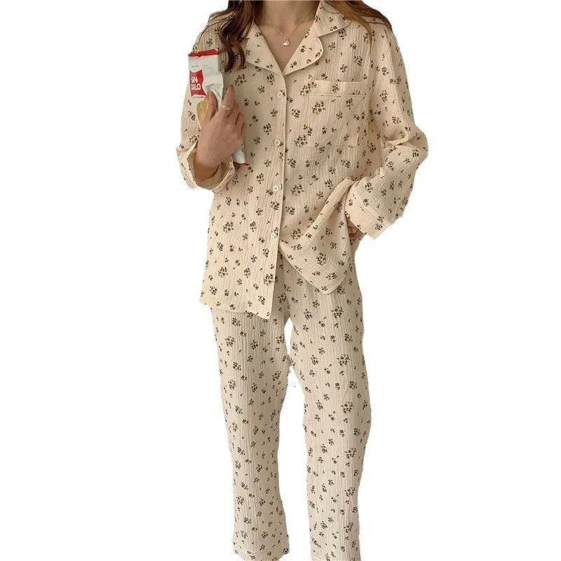 Autumn Arrival Long Sleeve Nightgown for Women Country Style Floral Print Wrinkled Fabric Sweet Set Girls 251029