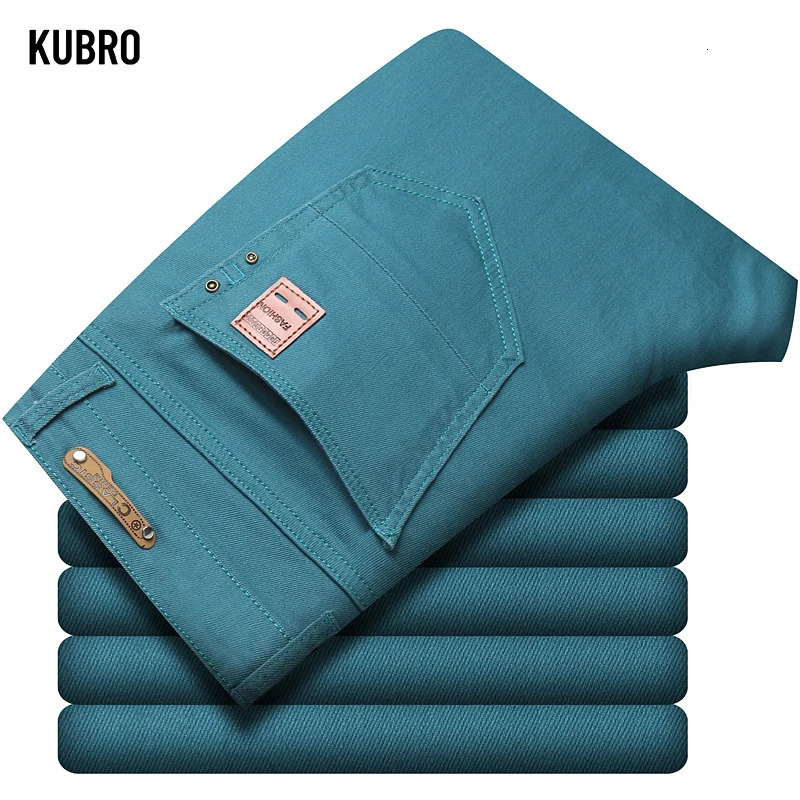 Autumn Mens Bright Stretch Fit Jeans Trendy Denim Straightleg Trousers Male Red Lake Blue Yellow Trousers 251029