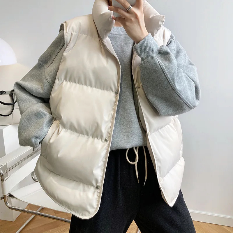2025 Women Vest Coat Stand Collar Winter Women Warm Coat Oversize Tops Beige Vest Chaleco Mujer Gilet Casaco Feminino 251029