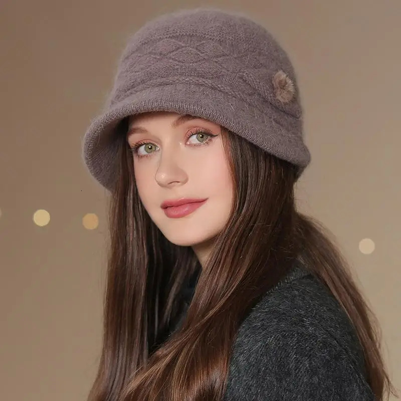 Women Winter Hat Keep Warm Mom Cap Outdoor Add Fur Lined Hats For Casual Bucket Knitted 251013