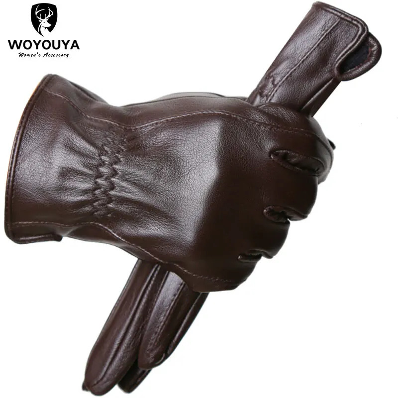 mens sheepskin gloves winter warm plus velvet short thin driving color leather highend Winter for men 8025Y 251013