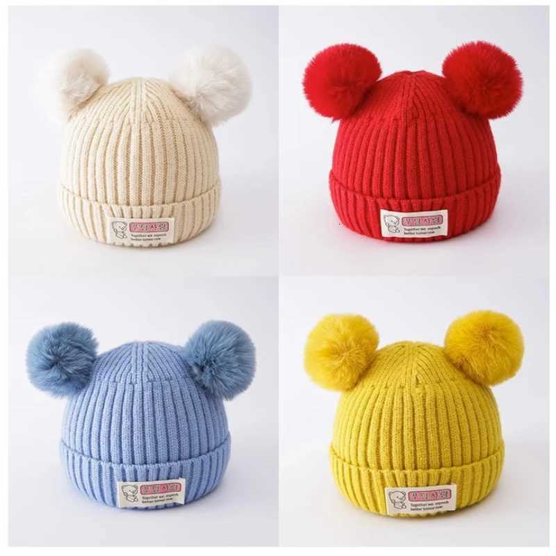 Solid Color Wool Knitted Bonnet Bebe Newborn Baby Hat Pompom Cute Winter Hat For Kids Boys Girls Children Warm Beanie Cap 03Y251028