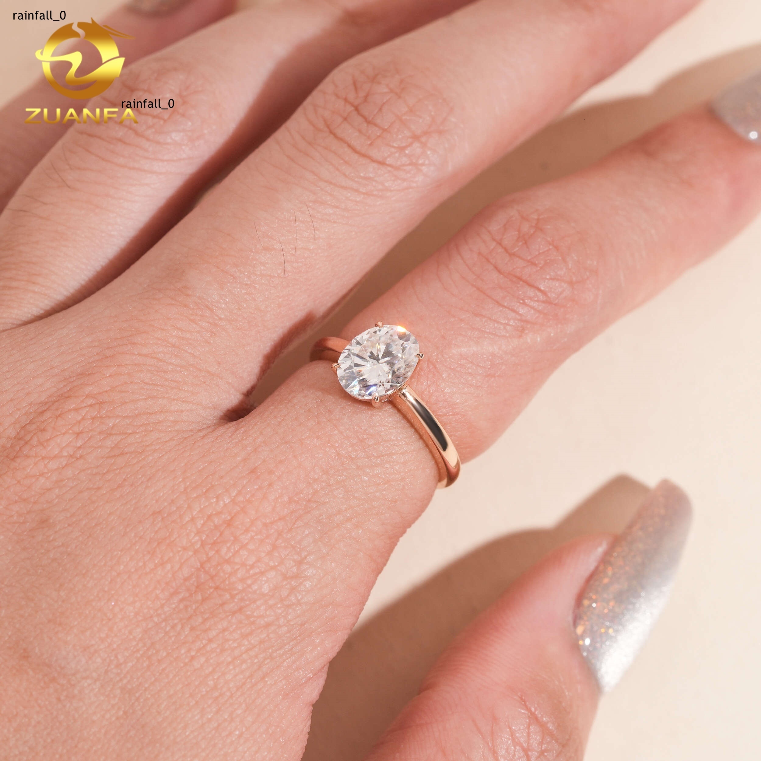 Custom Pass Diamond Test 2carat Oval Cut Moissanite Real Gold 10K 14K 18K RoseYellowWhite Gold Wedding Engagement Ring