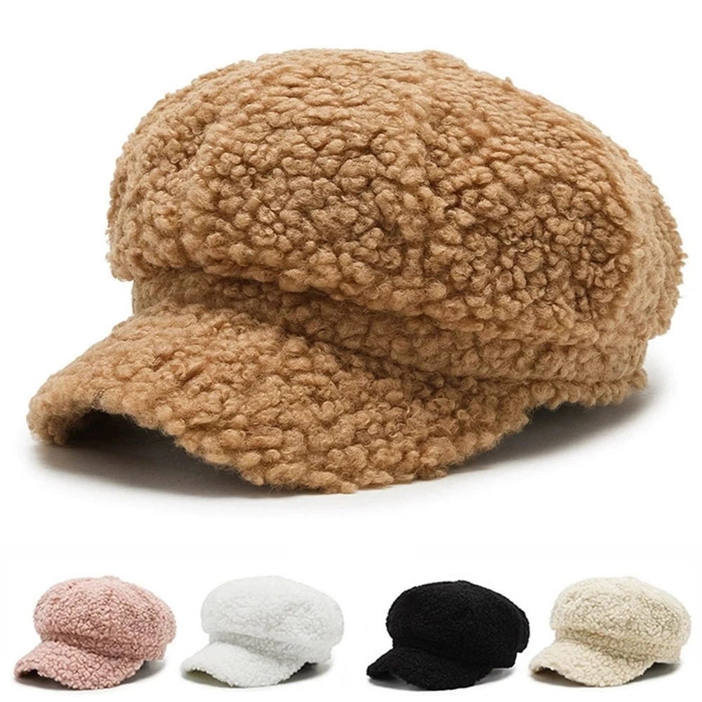 Womens Lamb Wool Berets Autumn and Winter Fashion Allmatch Hat Painter Octagonal Cap 251029
