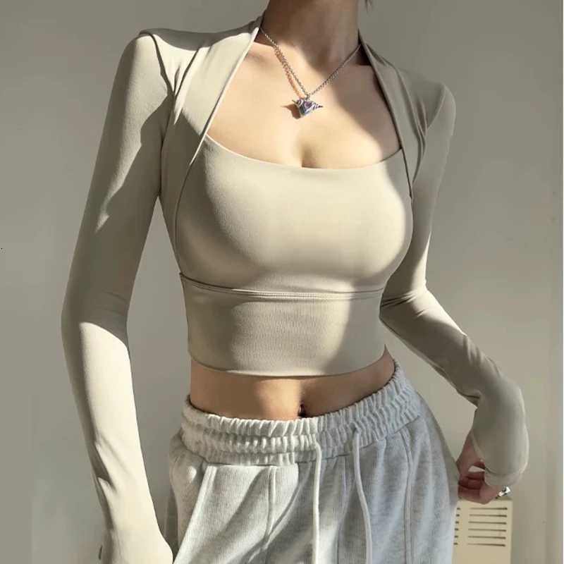 Womens Elegant Long Sleeve Yoga Shawl Sports Top with Chest Cushion Short Elegant Yoga Top Small Camback Pura Speed Dry AutumnXJ251029