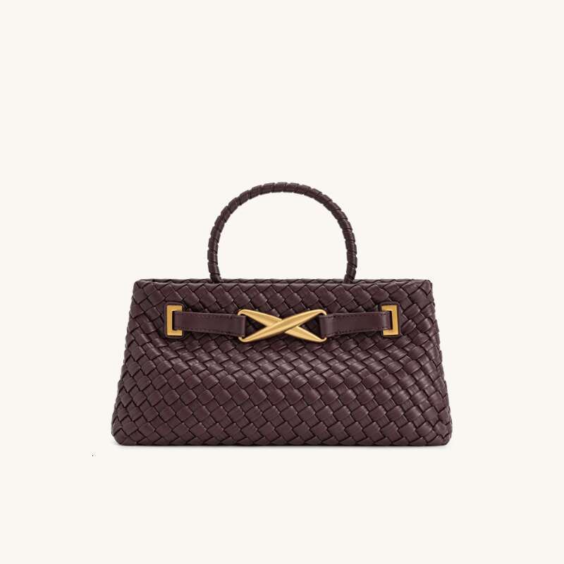 2025 New Woven Genuine Leather For Women Capacity Shoulder Bag With Kiss Lock Closure, Versatile Commuter Style In Black, White, Red, Olive Green