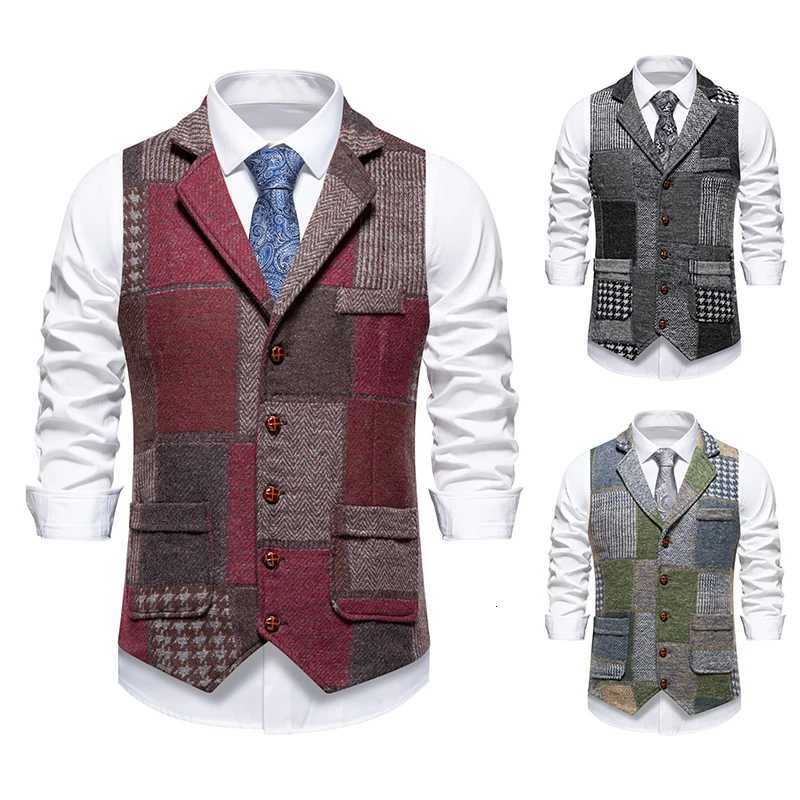 Men Suit Vest Combination Colour Waistcoat Business Wedding Casual Turndown Collar Mens Dress Blazer Vests Formal Party V0 W251029