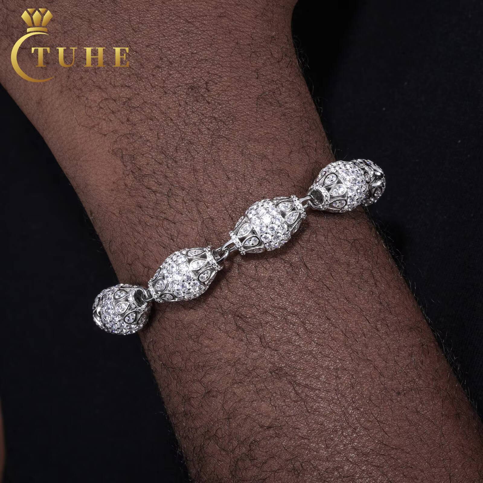 New Arrival Rapper Hip Hop Jewelry 12mm 925 Silver Vvs Moissanite Diamond Iced Out Olive Bracelet With Gra Certificate