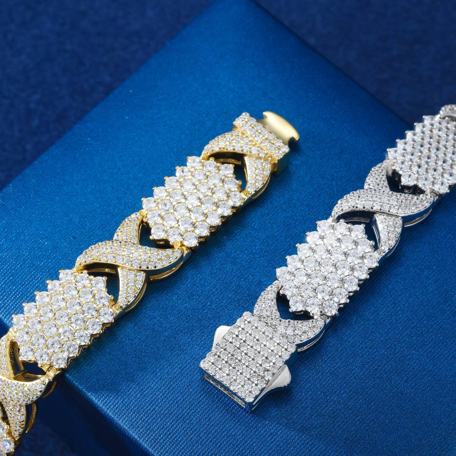 New Design Hip Hop Jewelry Custom Colored 12mm 925 Sterling Silver Vvs Moissanite Diamond Infinity Link Bracelet for Men
