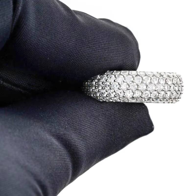 Pass Diamond Tester Hip Hop Bling D Color VVS Moissanite Iced Out Mens 5 Rows Band Ring With 925 Sterling Silver GRA
